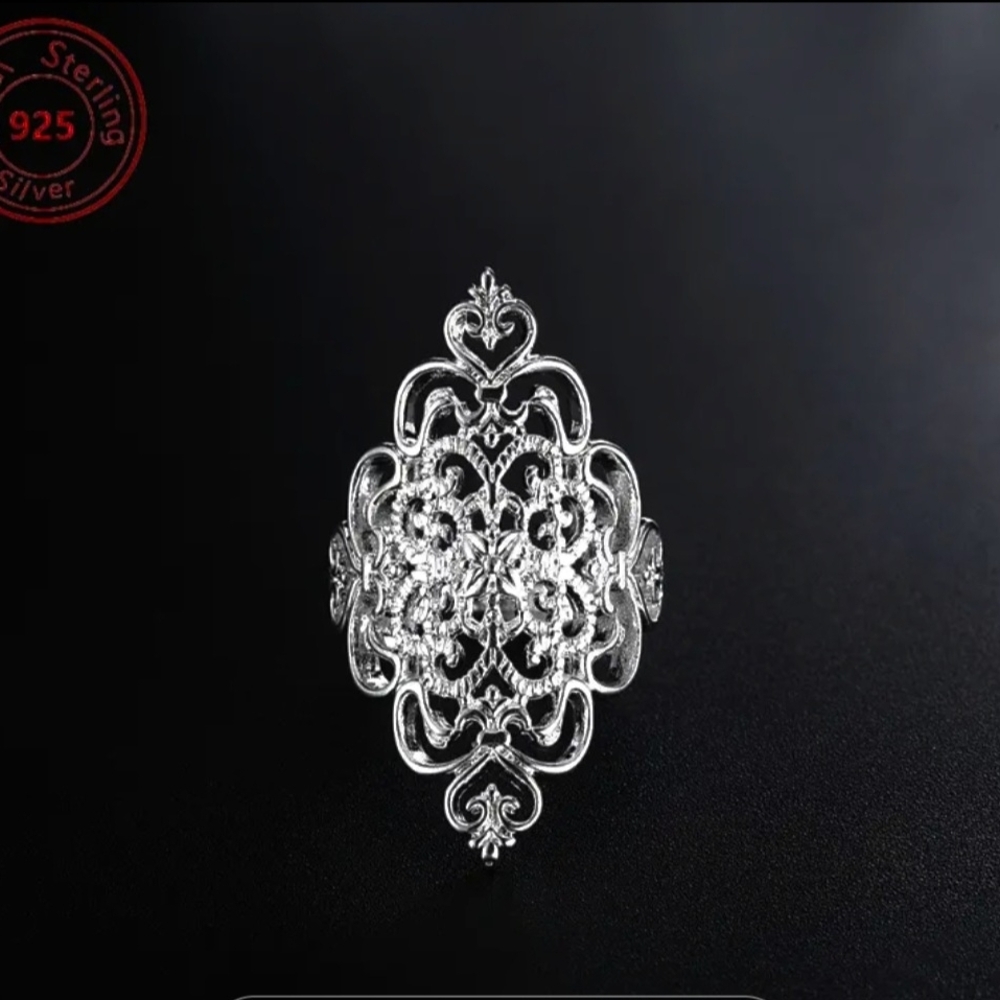 S925 Sterling Silver Cutout Ring  Hypoallergenic Retro Fashion Atmosphere Design